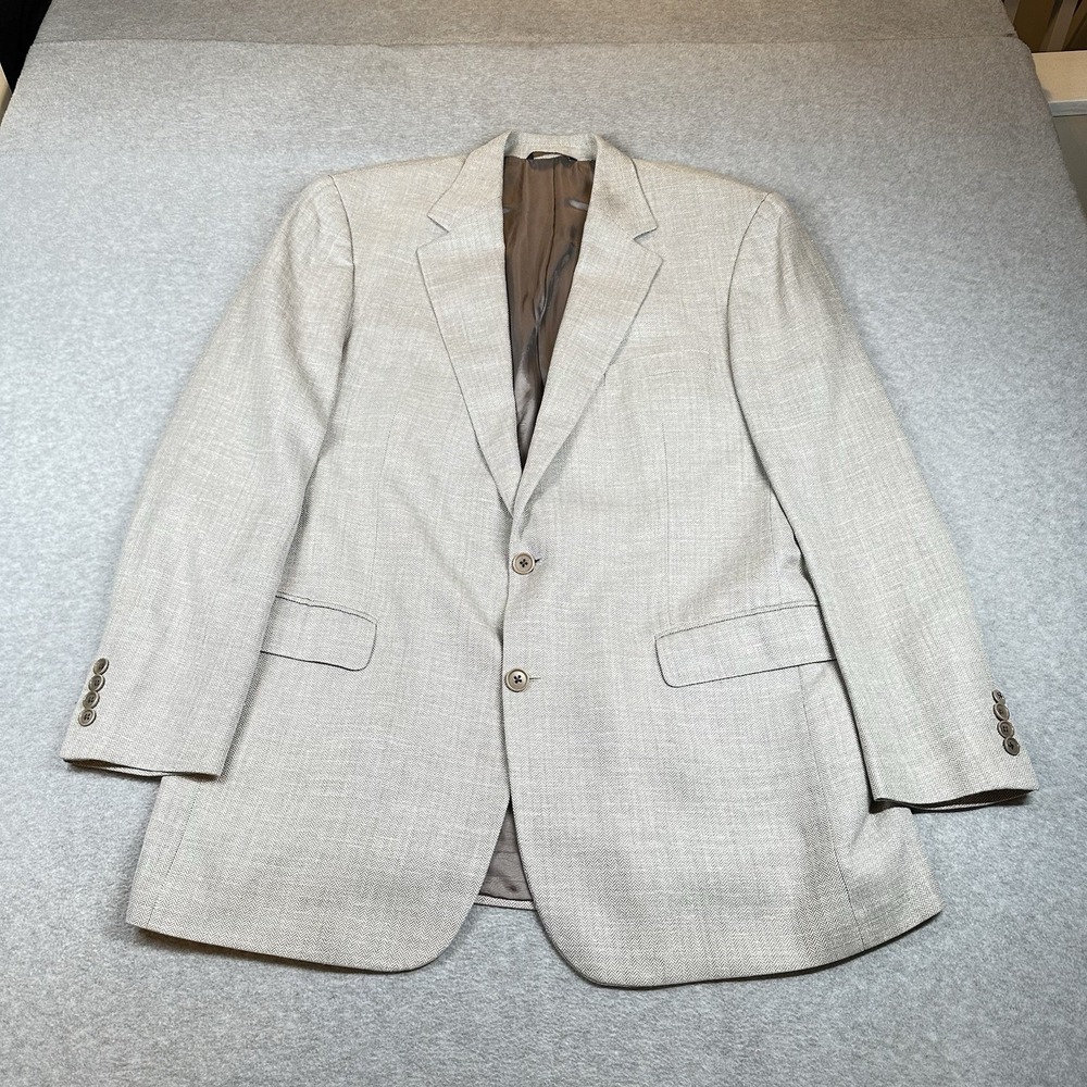 Vintage‎ Brooks Brothers Blazer Mens 43L Beige Houndstooth Wool Linen Ramie